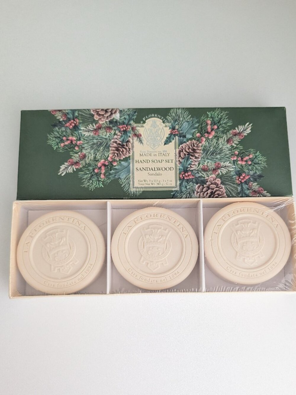 La Florentina Luxury Scented Sandalwood Bar Bath Hand Soap Set of 3 Bars New
